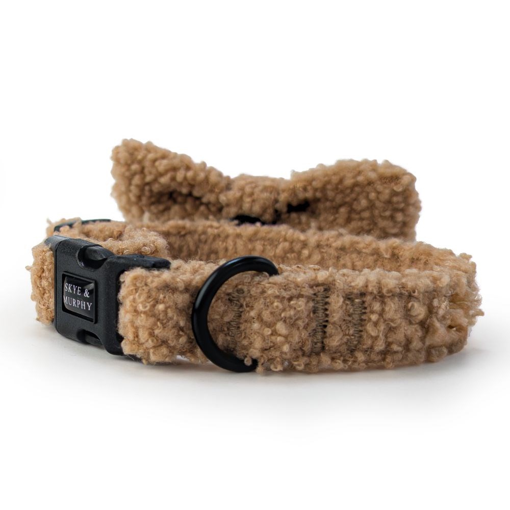 Skye & Murphy Teddy Dog Collar & Bow Tie Caramel Small