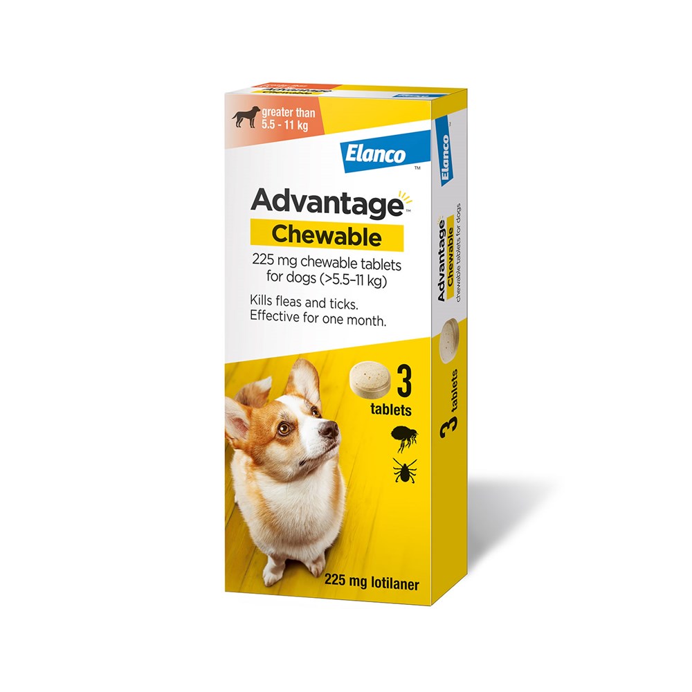 Elanco Advantage Chewable 225mg Tablets for Dogs (>5.5-11kg) - 3 Tablets