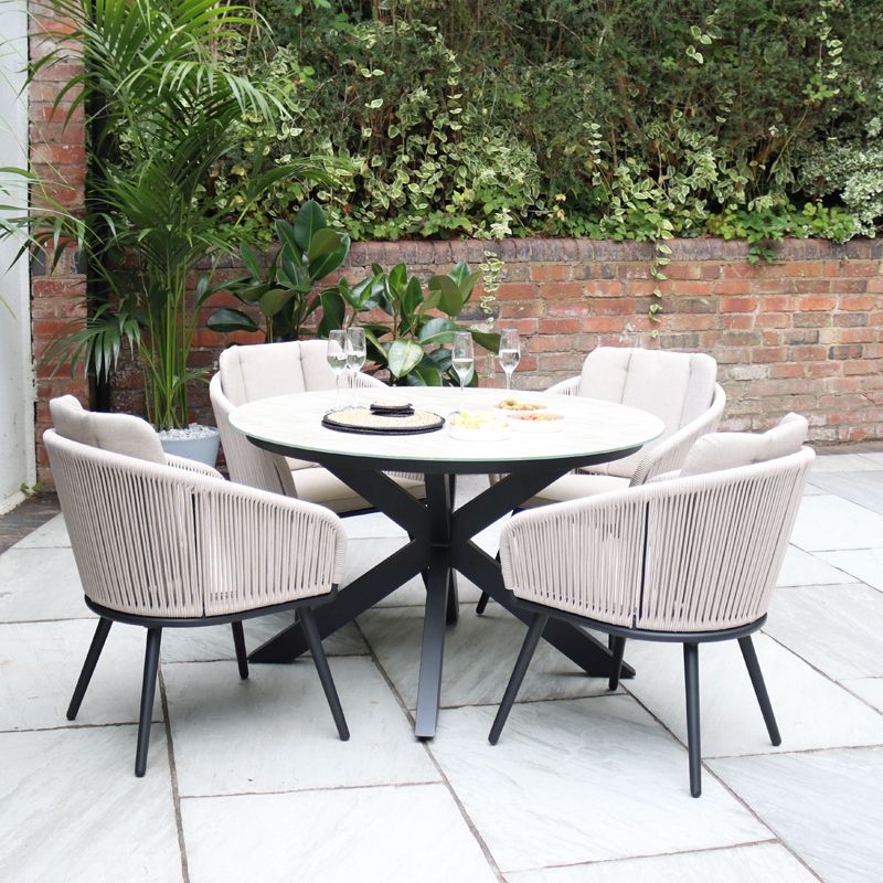Bali 120cm Round Ceramic Table with 4 Rope Chairs Bali 120cm Round Ceramic Table with 4 Rope Chairs