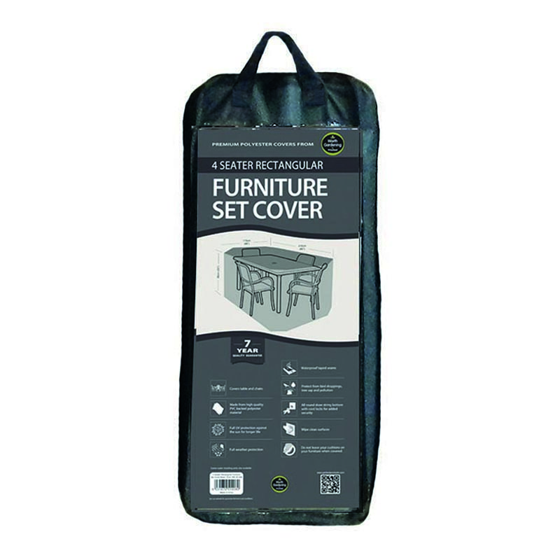 4 Seater Rect Furniture Set Cover Black