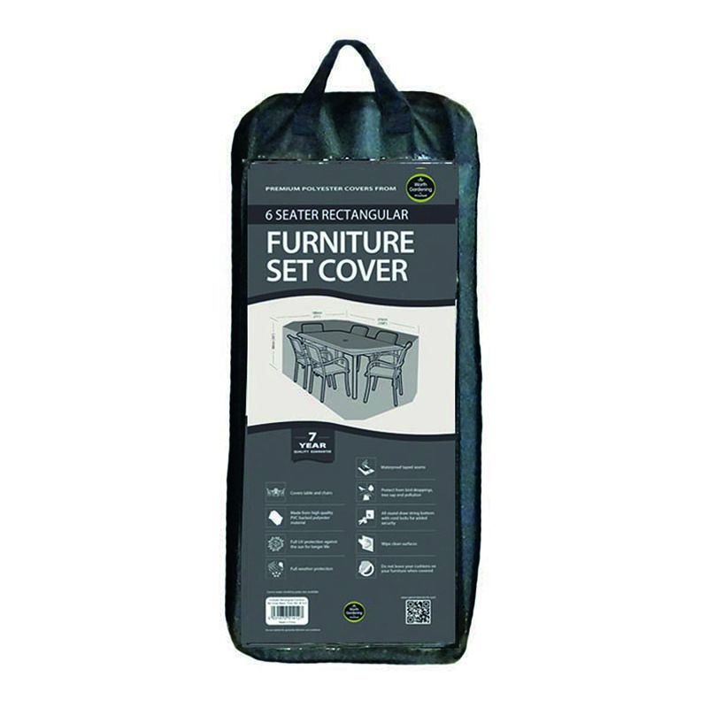 6 Seater Rect Furniture Set Cover Black