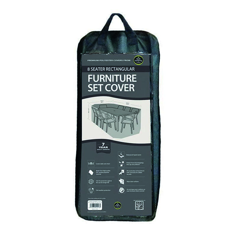 8 Seater Rect Furniture Set Cover Black