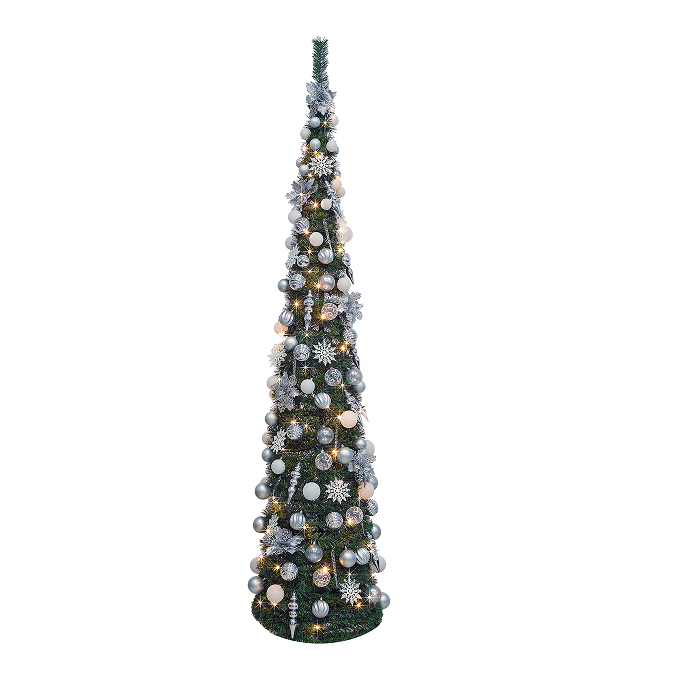 PreLit PopUp Deco Tree White/Silver
