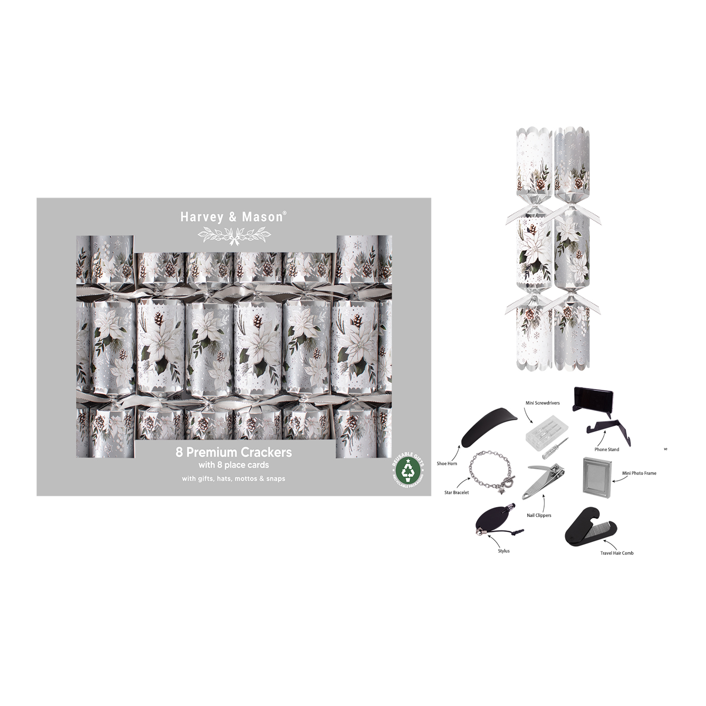 8 Premium Winter Floral 12.5” Crackers with Placecards