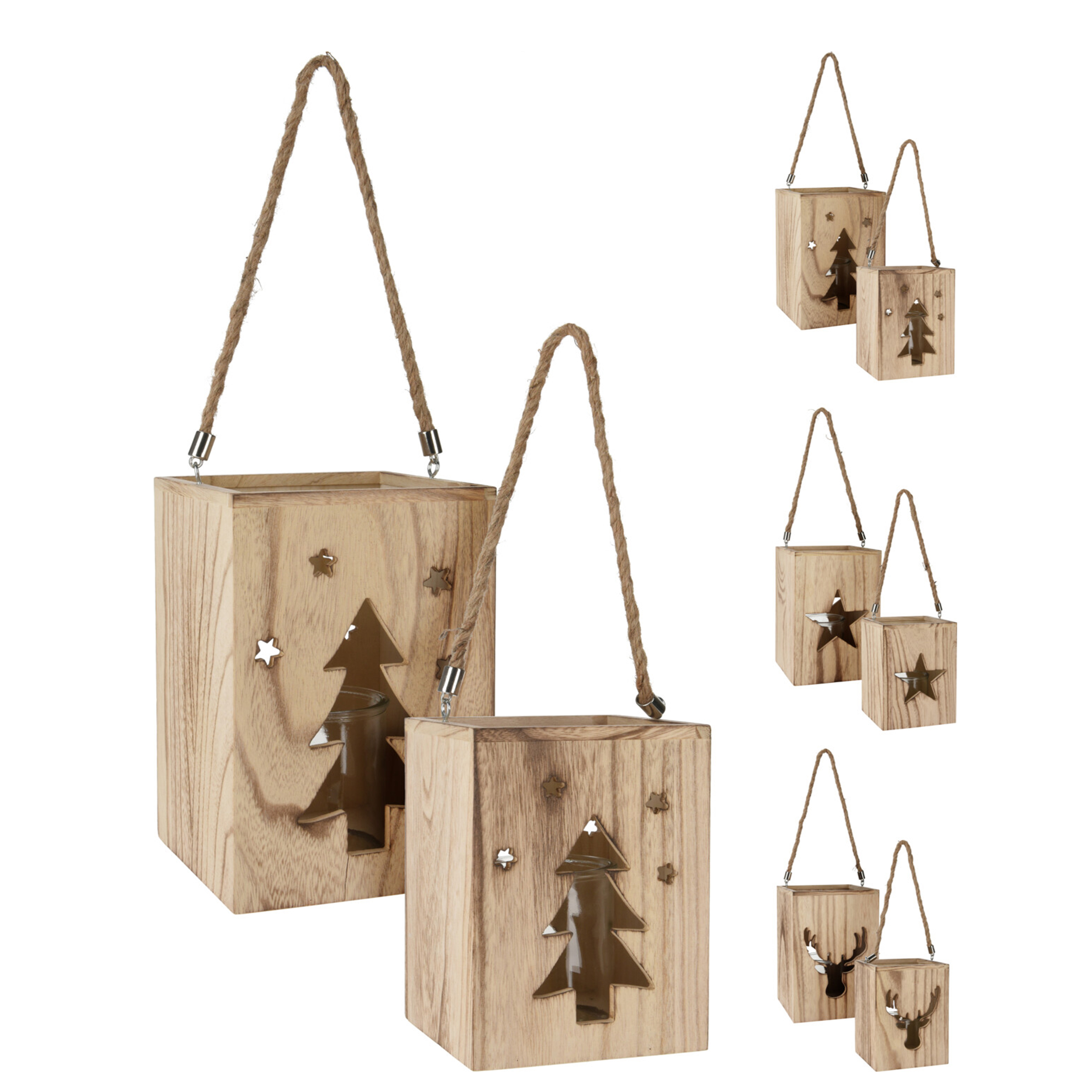 Set Of 2 Wooden Lanterns