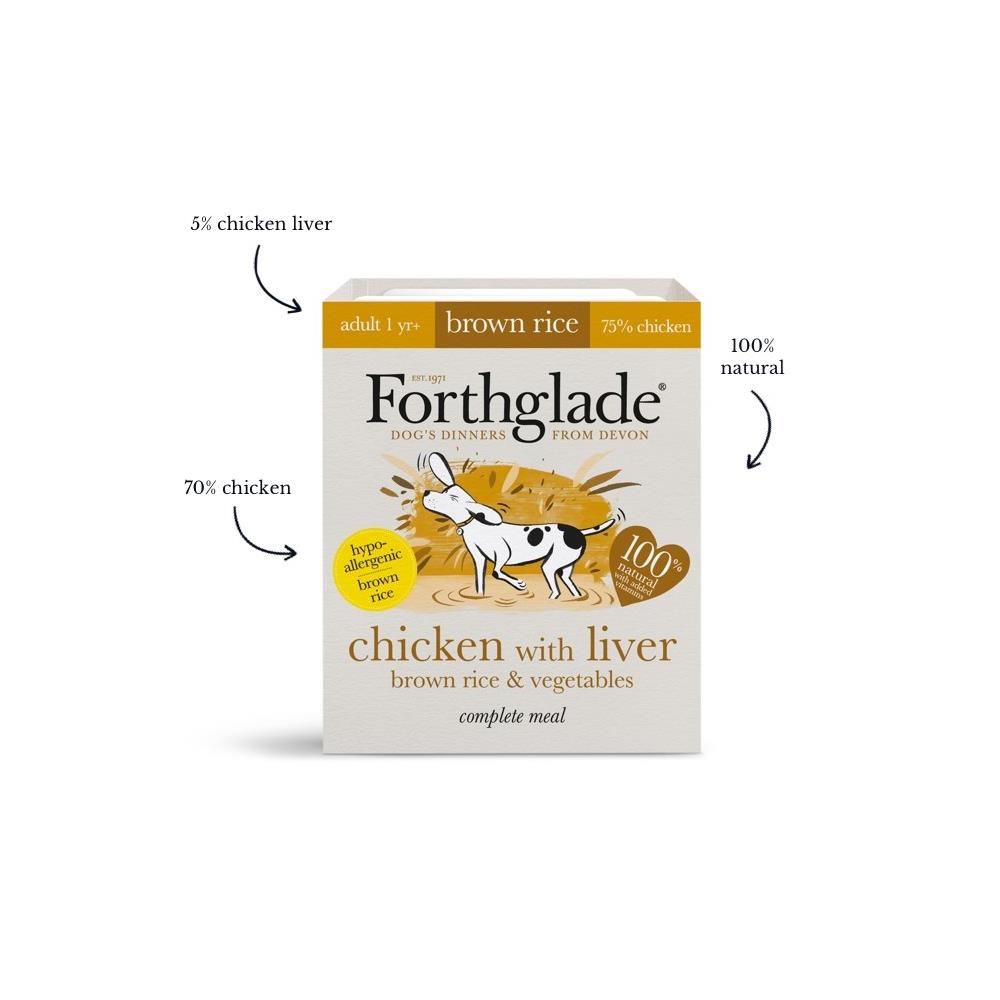 Forthglade Chicken with liver, brown rice & vegetables natural wet dog food (395g)