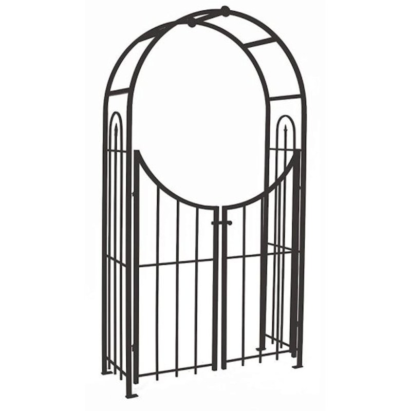 Arched Top Garden Arch with Gate - Black SAVE £50