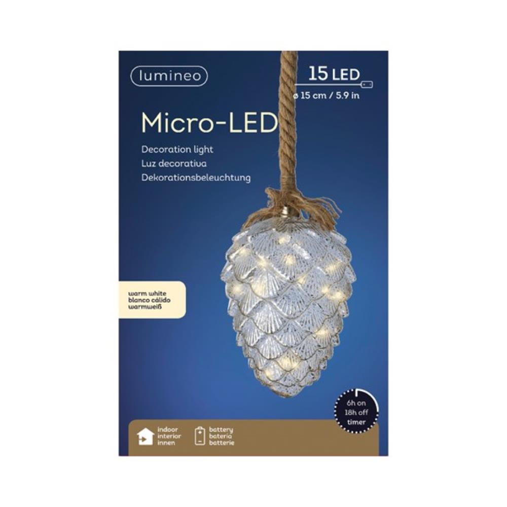 Micro LED Silver Pinecone Bauble 21cm Indoor Christmas Lights