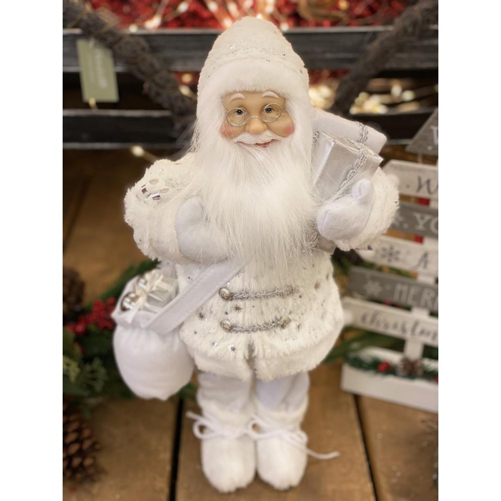 Santa Standing White Grey - Christmas Decorations - Polhill Garden Centre