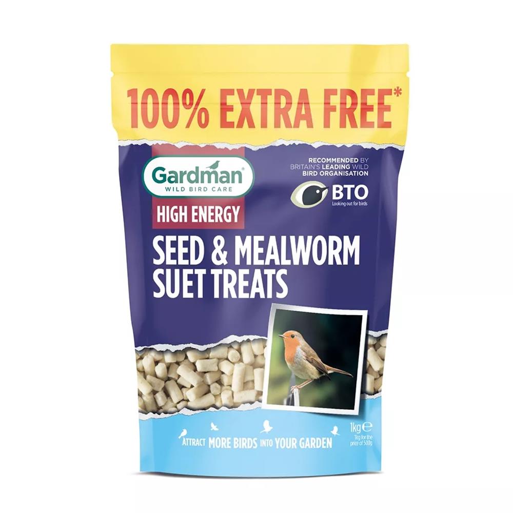 Gardman  Seed & Mealworm Suet Treats 500g + 100% Extra Free
