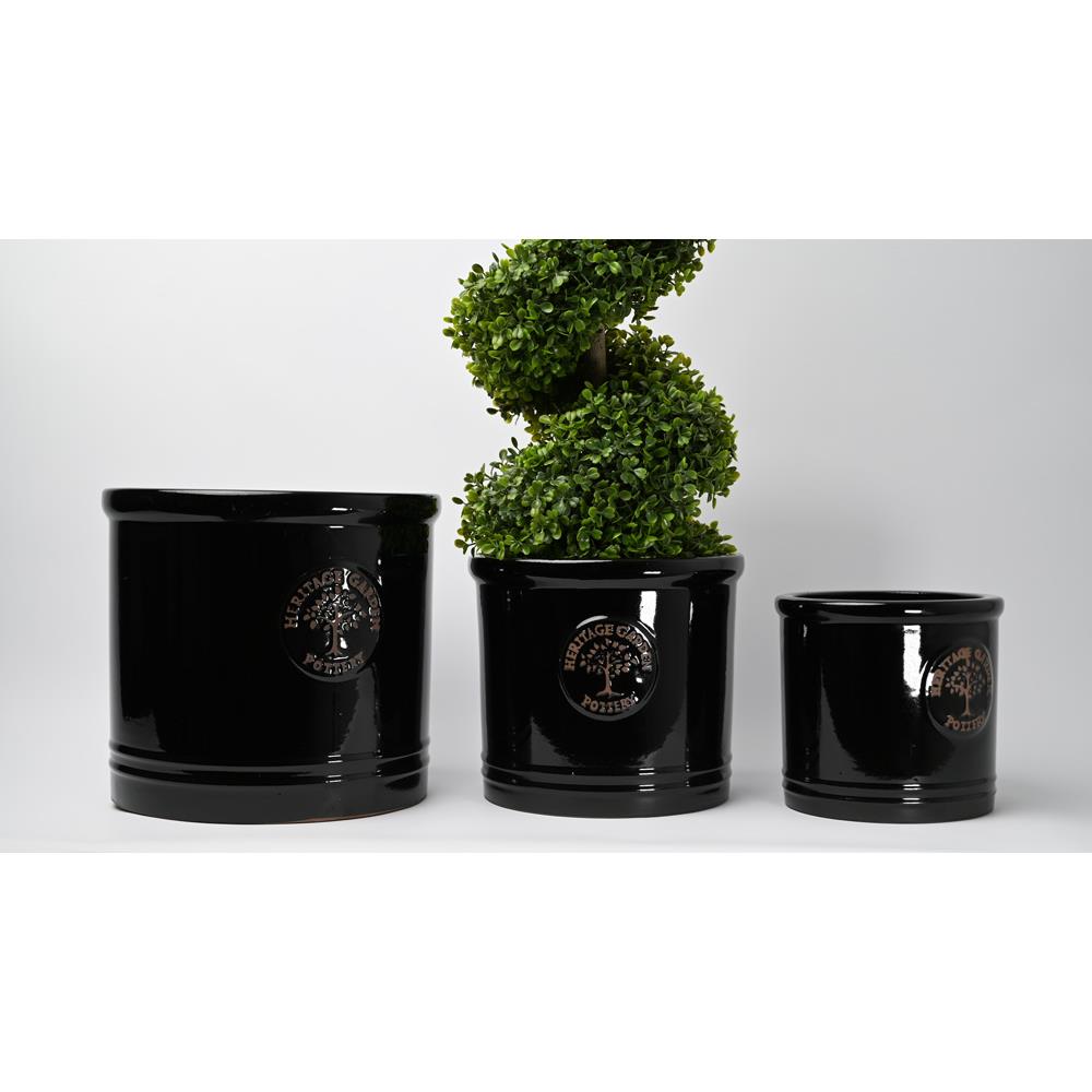 38cm Black Heritage Cylinder - Ceramic Pots - Polhill Garden Centre