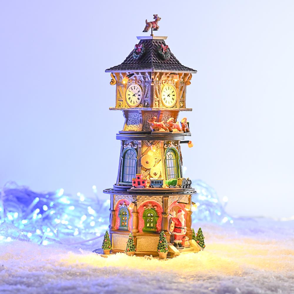 Lemax newest Christmas Clock Tower Village Piece 2014 Animated