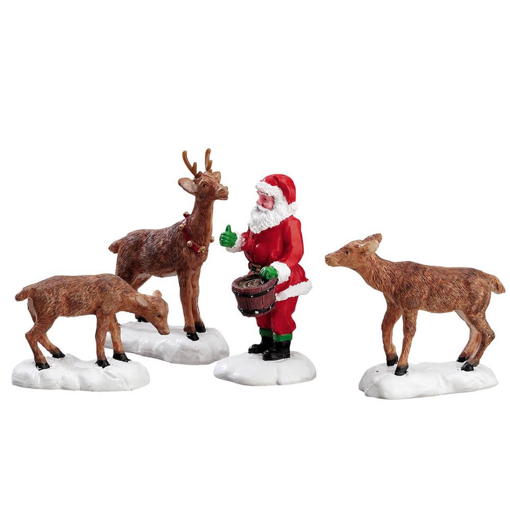 Christmas Village People: Santa Feeds Reindeer, Set Of 4