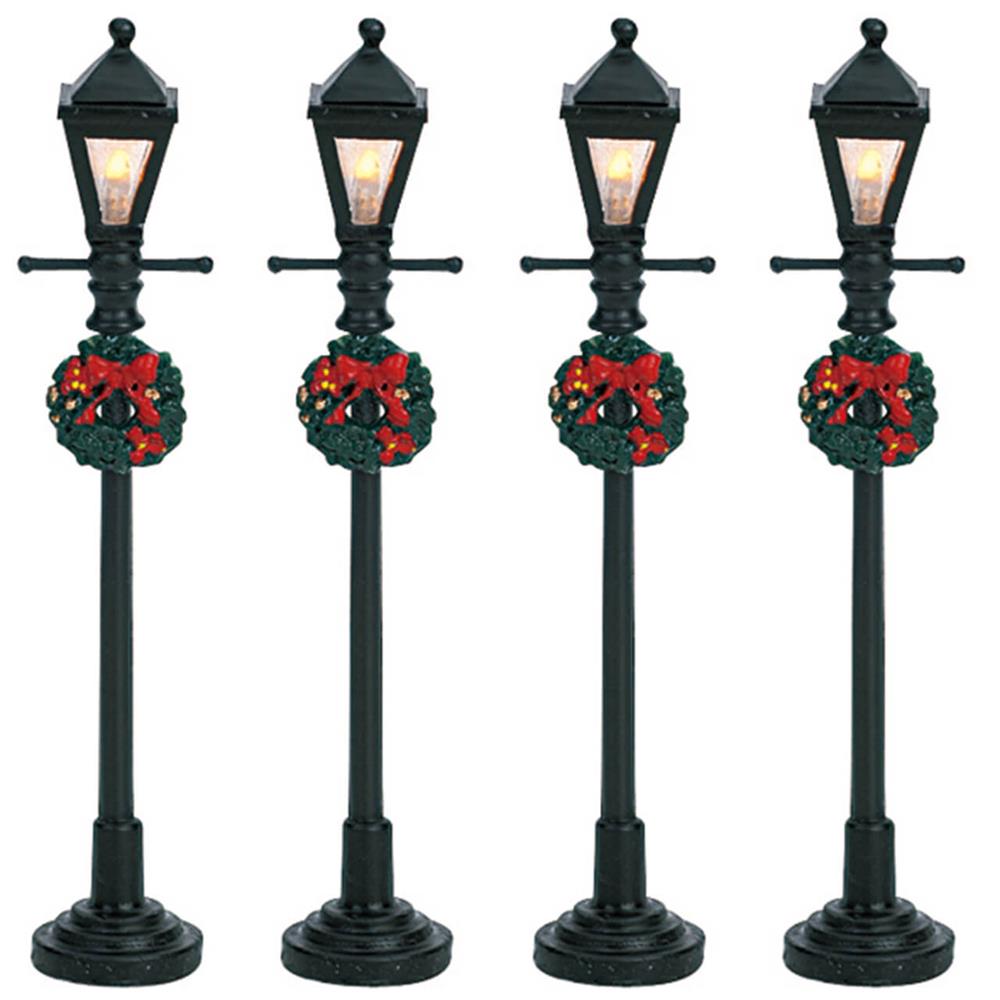 Christmas Village Lights: Gas Lantern Street Lamp Set 4